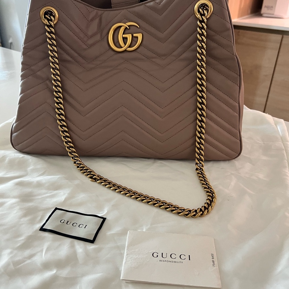 Gucci GG Marmont chain Matelassé Leather tote ( pink/mauve) w/ OG storage bag